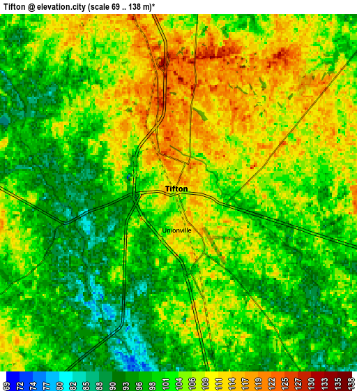 Zoom OUT 2x Tifton, United States elevation map