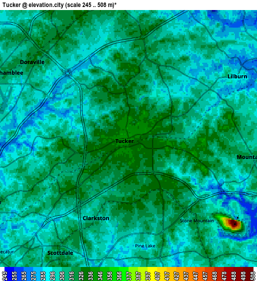 Zoom OUT 2x Tucker, United States elevation map