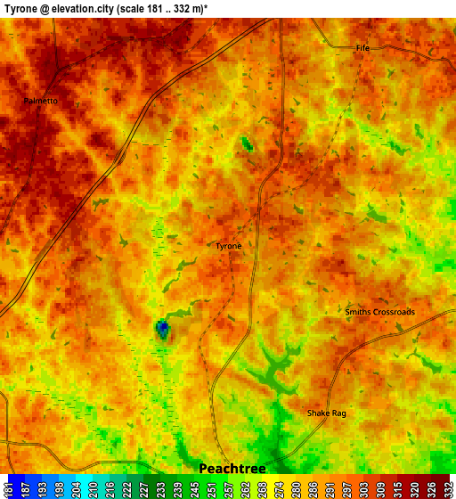 Zoom OUT 2x Tyrone, United States elevation map