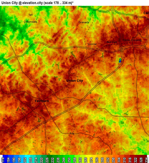 Zoom OUT 2x Union City, United States elevation map