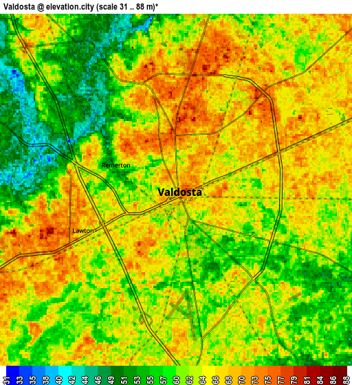 Zoom OUT 2x Valdosta, United States elevation map