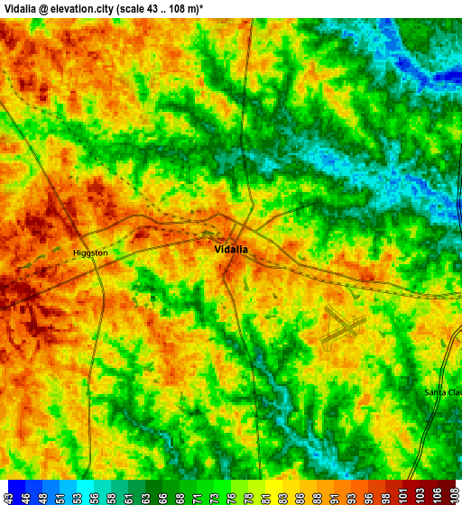 Zoom OUT 2x Vidalia, United States elevation map