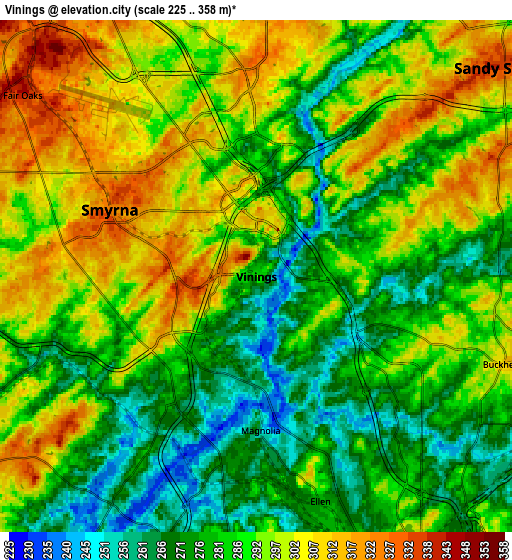 Zoom OUT 2x Vinings, United States elevation map