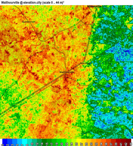 Zoom OUT 2x Walthourville, United States elevation map