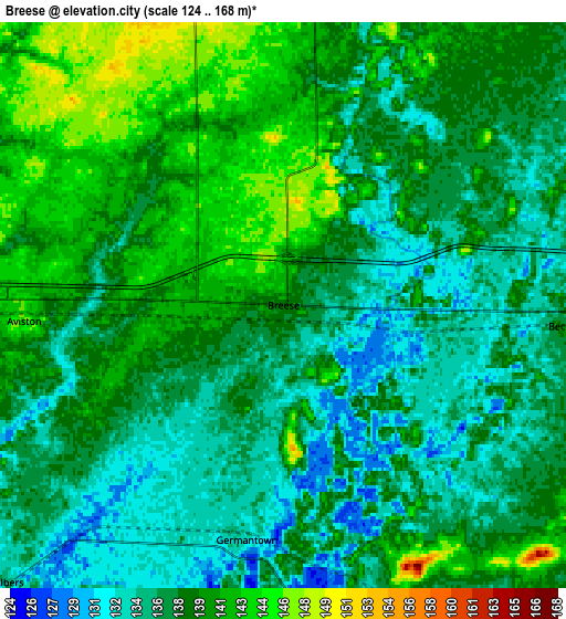 Zoom OUT 2x Breese, United States elevation map