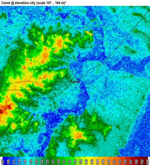 Zoom OUT 2x Carmi, United States elevation map