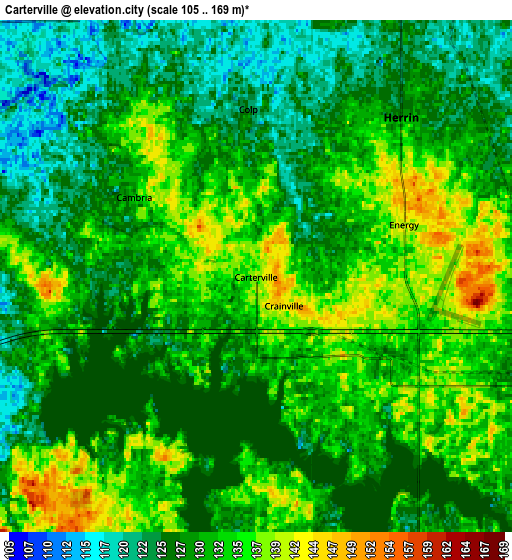 Zoom OUT 2x Carterville, United States elevation map