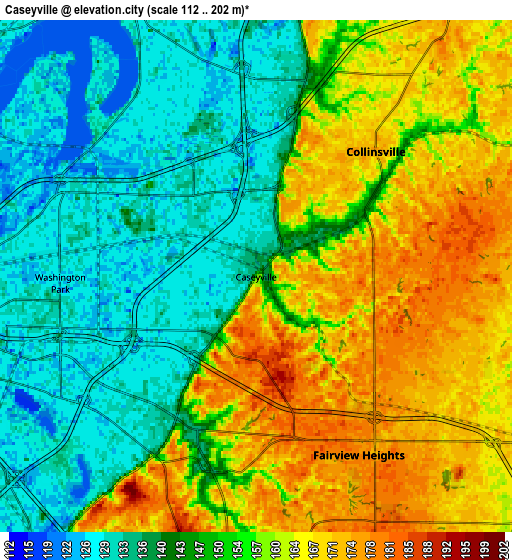 Zoom OUT 2x Caseyville, United States elevation map