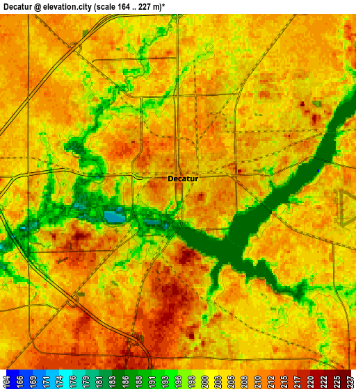 Zoom OUT 2x Decatur, United States elevation map