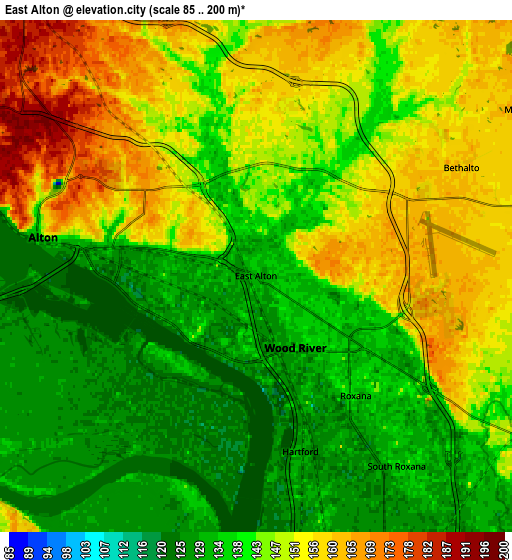 Zoom OUT 2x East Alton, United States elevation map