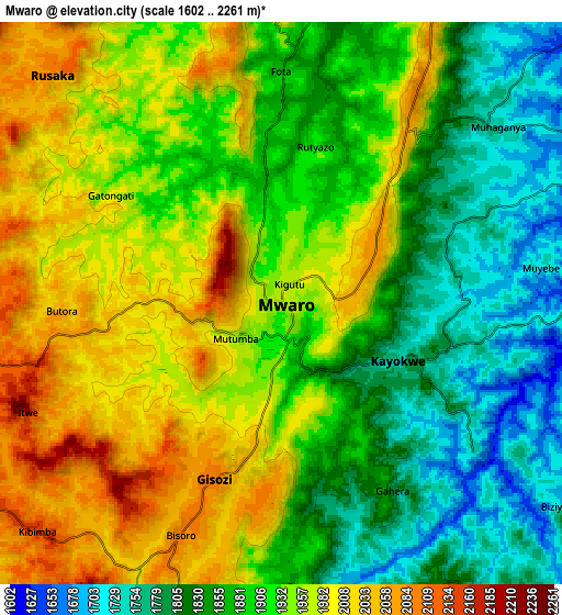 Zoom OUT 2x Mwaro, Burundi elevation map