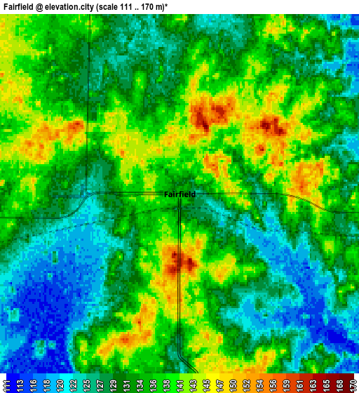 Zoom OUT 2x Fairfield, United States elevation map