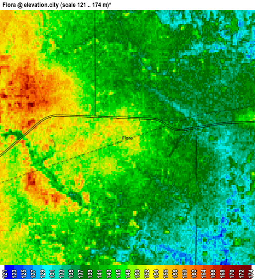 Zoom OUT 2x Flora, United States elevation map