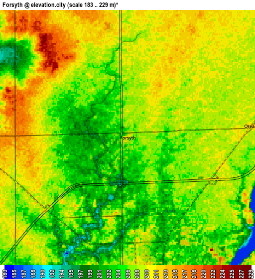 Zoom OUT 2x Forsyth, United States elevation map