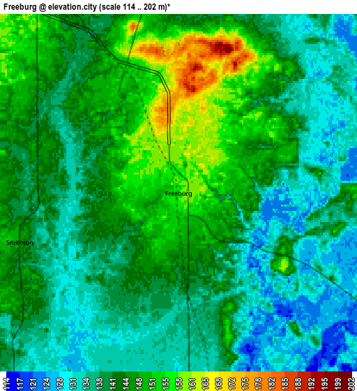 Zoom OUT 2x Freeburg, United States elevation map