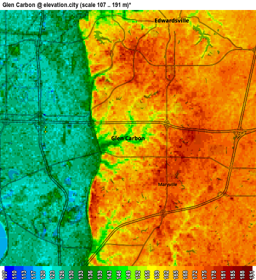 Zoom OUT 2x Glen Carbon, United States elevation map