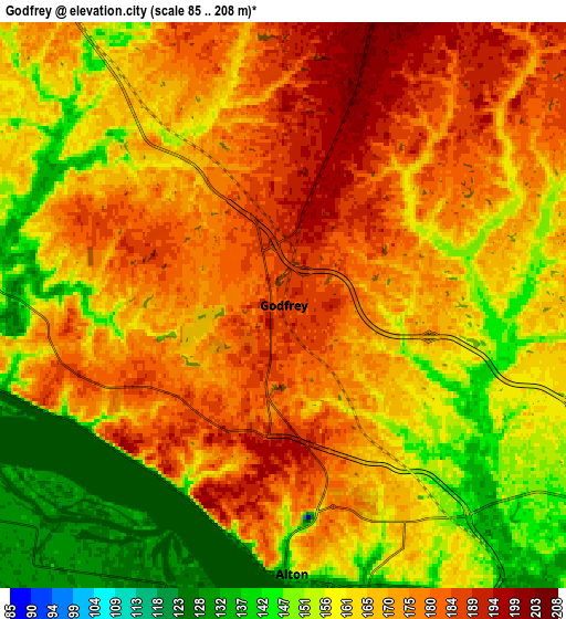 Zoom OUT 2x Godfrey, United States elevation map