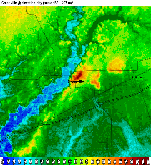 Zoom OUT 2x Greenville, United States elevation map