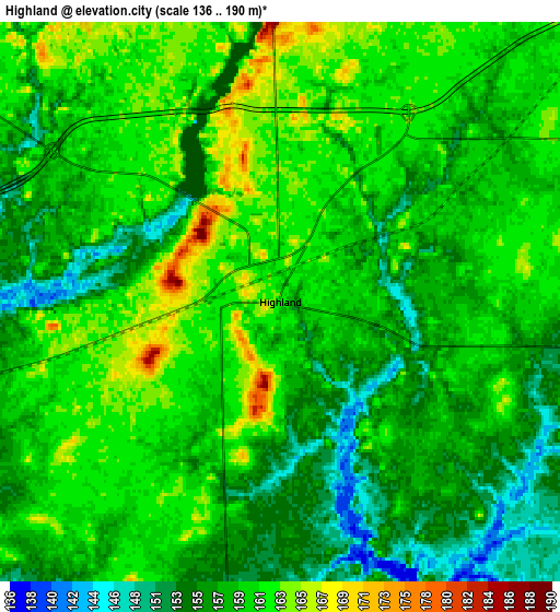 Zoom OUT 2x Highland, United States elevation map