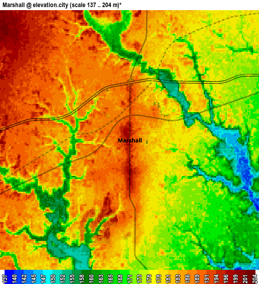 Zoom OUT 2x Marshall, United States elevation map