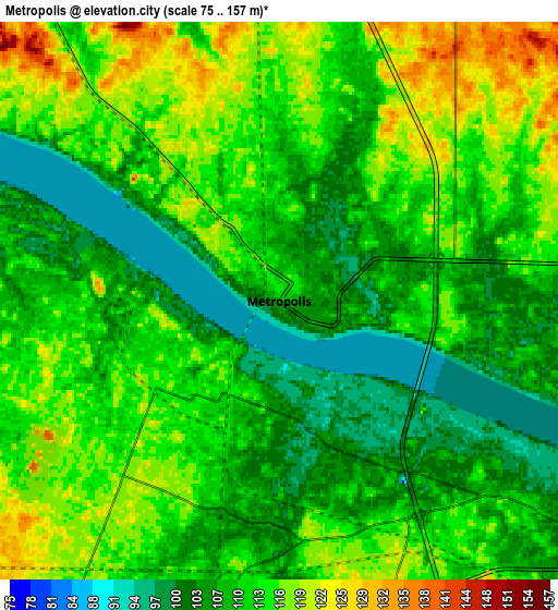 Zoom OUT 2x Metropolis, United States elevation map