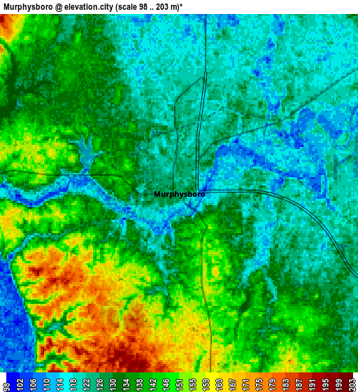 Zoom OUT 2x Murphysboro, United States elevation map