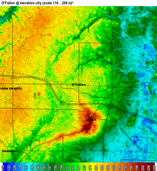 Zoom OUT 2x O'Fallon, United States elevation map