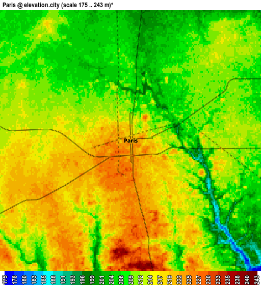 Zoom OUT 2x Paris, United States elevation map