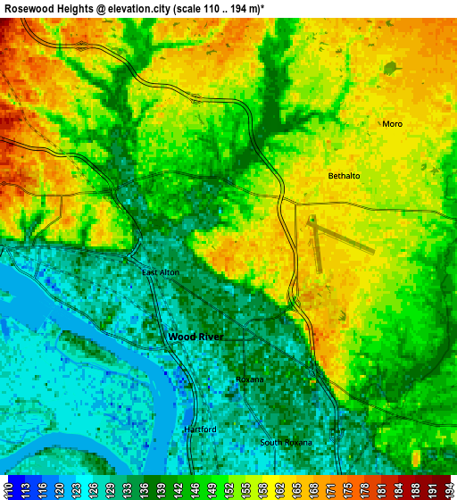 Zoom OUT 2x Rosewood Heights, United States elevation map