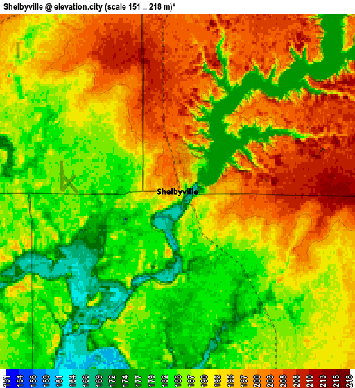 Zoom OUT 2x Shelbyville, United States elevation map