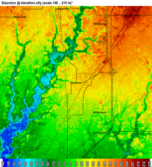 Zoom OUT 2x Staunton, United States elevation map