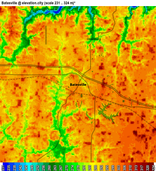 Zoom OUT 2x Batesville, United States elevation map