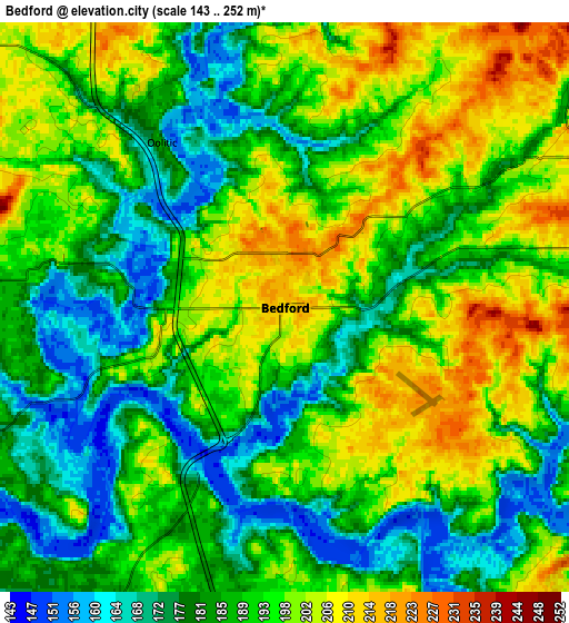 Zoom OUT 2x Bedford, United States elevation map