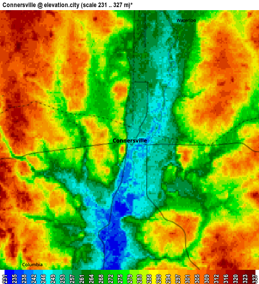 Zoom OUT 2x Connersville, United States elevation map