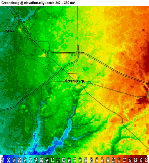 Zoom OUT 2x Greensburg, United States elevation map