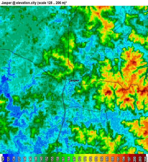 Zoom OUT 2x Jasper, United States elevation map