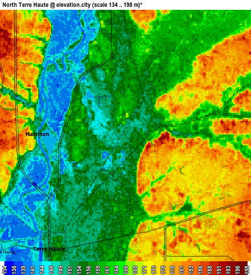 Zoom OUT 2x North Terre Haute, United States elevation map