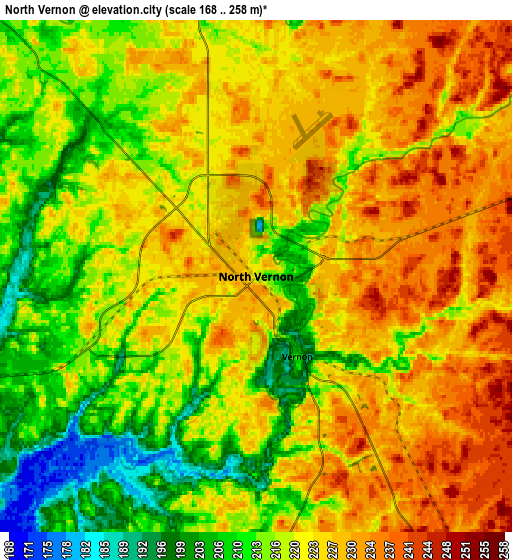 Zoom OUT 2x North Vernon, United States elevation map