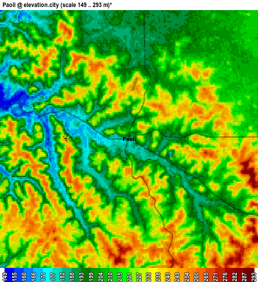 Zoom OUT 2x Paoli, United States elevation map