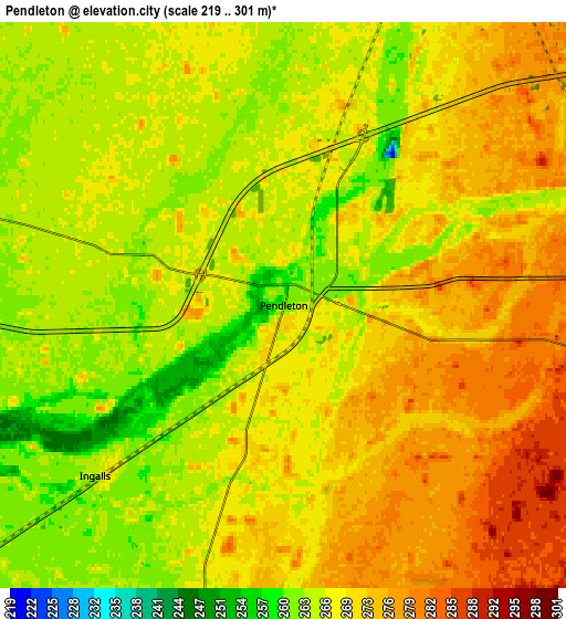 Zoom OUT 2x Pendleton, United States elevation map