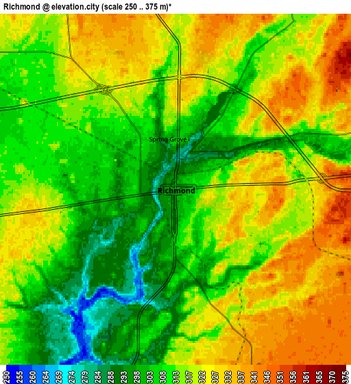 Zoom OUT 2x Richmond, United States elevation map