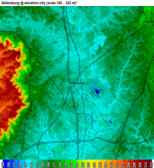 Zoom OUT 2x Sellersburg, United States elevation map