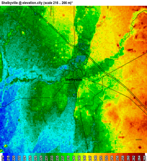 Zoom OUT 2x Shelbyville, United States elevation map