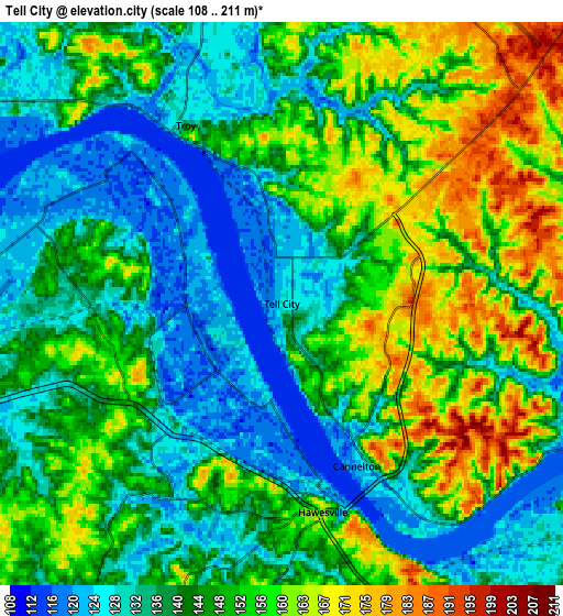 Zoom OUT 2x Tell City, United States elevation map