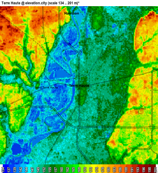 Zoom OUT 2x Terre Haute, United States elevation map