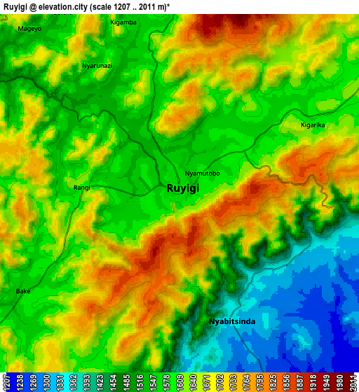 Zoom OUT 2x Ruyigi, Burundi elevation map