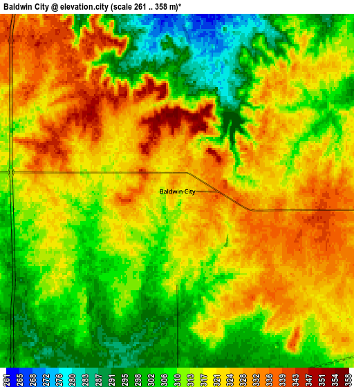 Zoom OUT 2x Baldwin City, United States elevation map