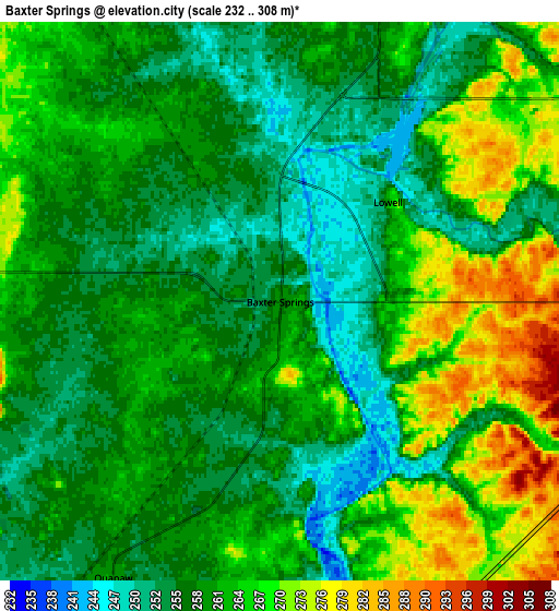 Zoom OUT 2x Baxter Springs, United States elevation map