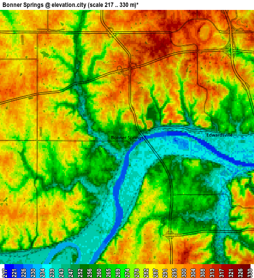 Zoom OUT 2x Bonner Springs, United States elevation map