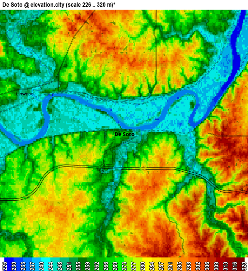 Zoom OUT 2x De Soto, United States elevation map